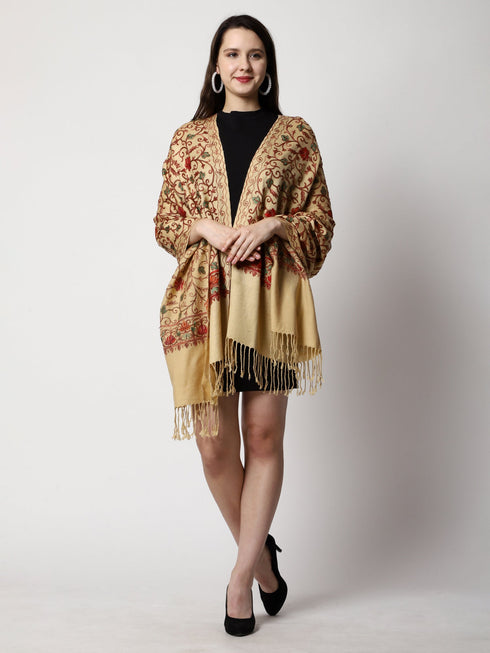 Women's Aari Embroidery Wool Stole